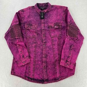 NWT INC International Concepts Shirt Acid Washed Denim Long Sleeve Men Pink XL